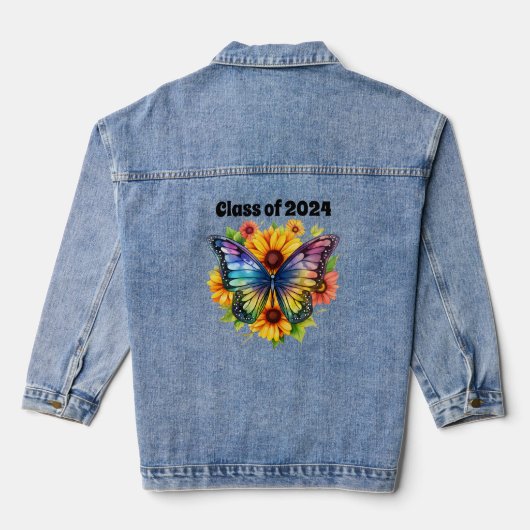 Sonnenblume Butterfly Abschluss Denim Jacket Jeansjacke (Rückseite)