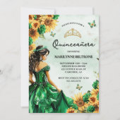 Sonnenblume Butterfly Grüne Prinzessin Quinceañera Einladung (Vorderseite)