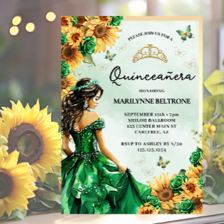 Sonnenblume Butterfly Grüne Prinzessin Quinceañera Einladung