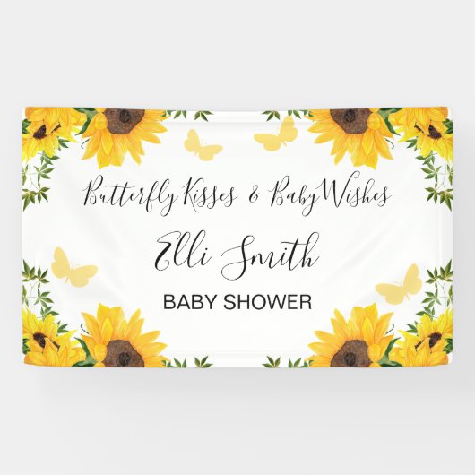 Sonnenblume Butterfly Kisses Baby wünscht Baby Dus Banner (Horizontal)