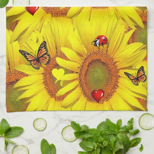 Sonnenblume Butterfly Ladybug Küchentuch (Gefaltet)