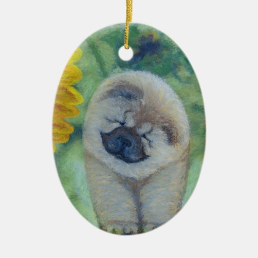 Sonnenblume-Chow-Chow Keramik Ornament (Vorne)