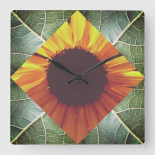Sonnenblume-Collagen-Wanduhr Quadratische Wanduhr