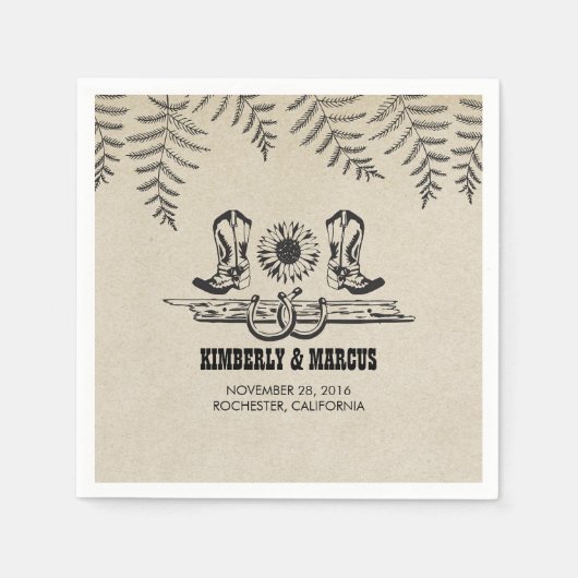 Sonnenblume Cowboy Boots Rustikale Hochzeit Serviette (Vorderseite)