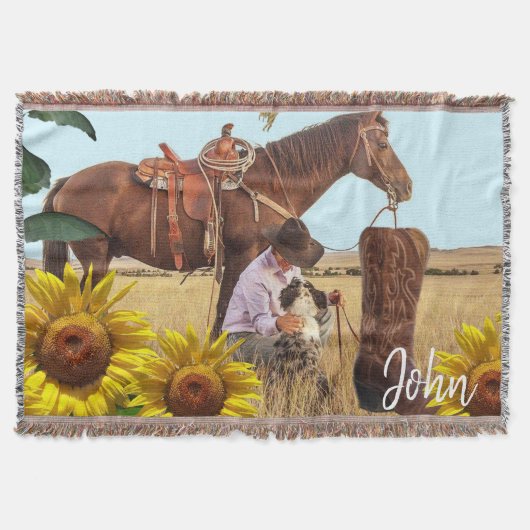 Sonnenblume Cowboy Horse Throw Blanket Decke (Vorderseite)