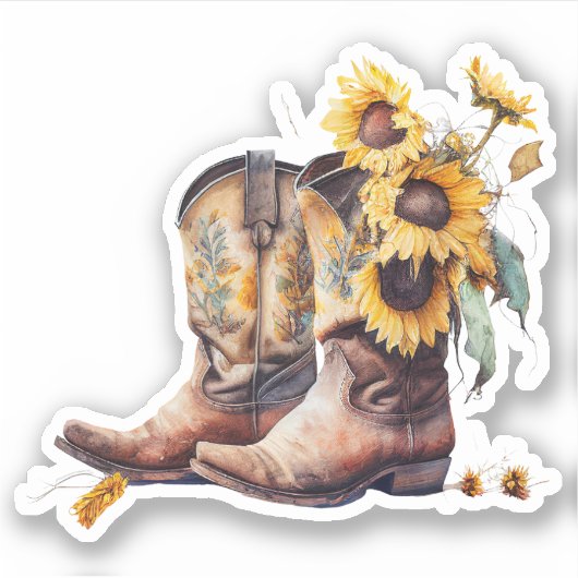 Sonnenblume Cowgirl Boots Aufkleber (Vorderseite)