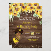 Sonnenblume Cowgirl rustic Afro Girl Baby Dusche I Einladung (Vorne/Hinten)