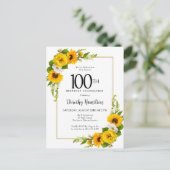 Sonnenblume Daisy 100. Geburtstagsparty Einladung Postkarte (Stehend Vorderseite)