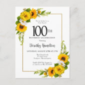 Sonnenblume Daisy 100. Geburtstagsparty Einladung Postkarte (Vorderseite)