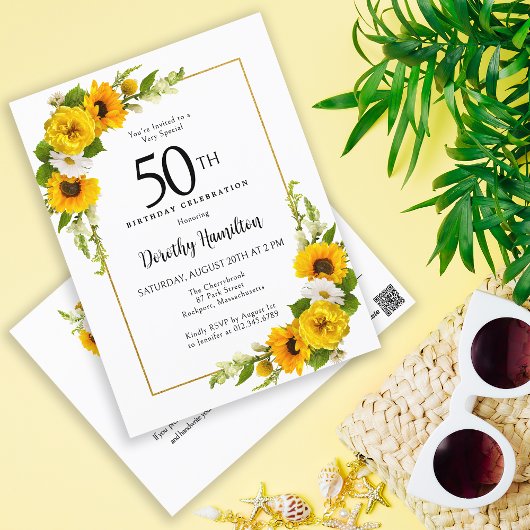 Sonnenblume Daisy 50. Geburtstagsparty Einladung Postkarte
