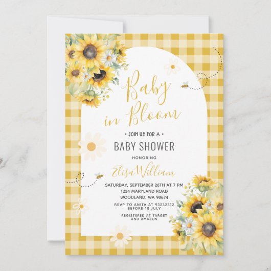 Sonnenblume Daisy Bee Baby in Bloom Einladung (Vorderseite)