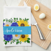 Sonnenblume Daisy Blue Floral Geschirrtuch (Viertel Falte)