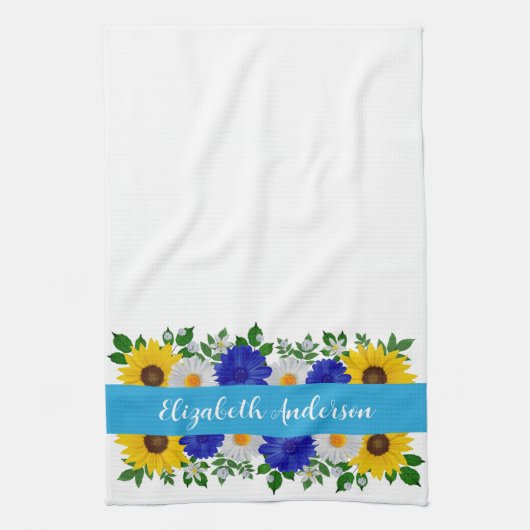 Sonnenblume Daisy Blue Floral Geschirrtuch (Vertikal)