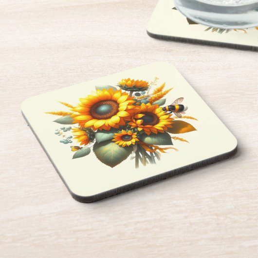 Sonnenblume Daisy Floral Getränkeuntersetzer (Linke Seite)