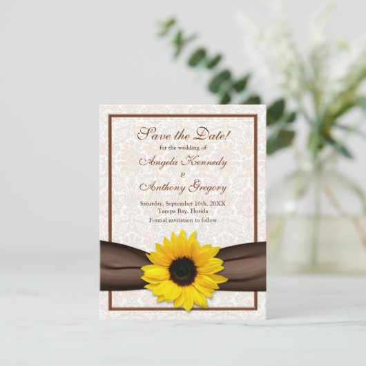 Sonnenblume Damask Floral Ankündigung Datum freiha (Stehend Vorderseite)