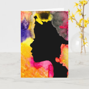 Sonnenblume Dame Silhouette Aquarellkunst Karte