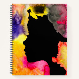 Sonnenblume Dame Silhouette Aquarellkunst Notizblock