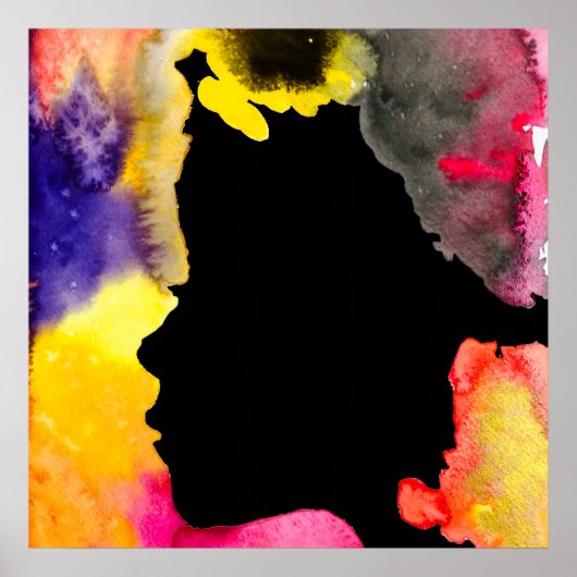 Sonnenblume Dame Silhouette Aquarellkunst Poster (Vorne)
