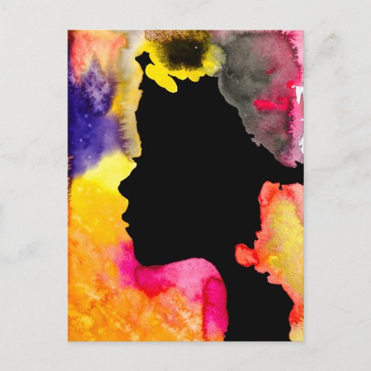 Sonnenblume Dame Silhouette Aquarellkunst Postkarte (Vorderseite)