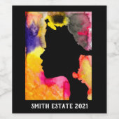 Sonnenblume Dame Silhouette Aquarellkunst Weinetikett (Einzelnes Label)