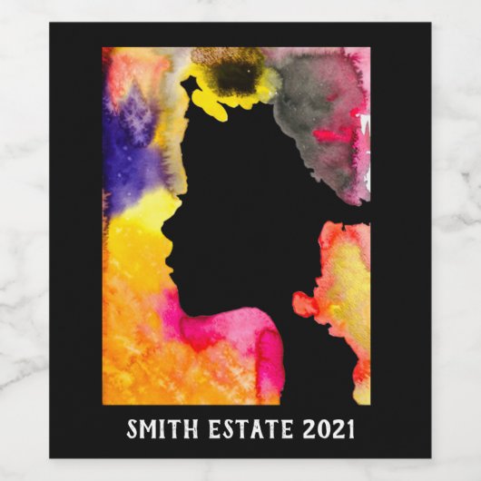 Sonnenblume Dame Silhouette Aquarellkunst Weinetikett (Einzelnes Label)