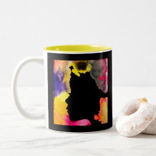 Sonnenblume Dame Silhouette Aquarellkunst Zweifarbige Tasse