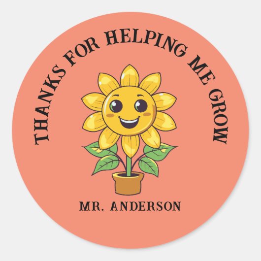 Sonnenblume danke, dass du mir geholfen hast, Lehr Runder Aufkleber (Vorderseite)