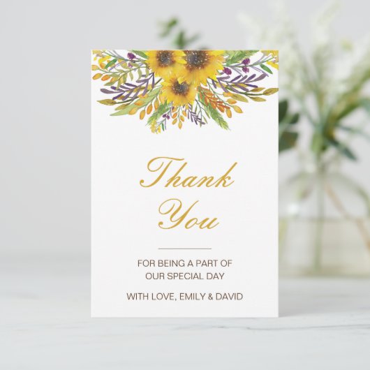 Sonnenblume Dankeschön-Karte, benutzerdefinierte H RSVP Karte (Stehend Vorderseite)