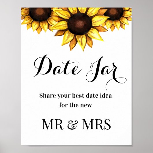 Sonnenblume Datum Jar Hochzeit Zeichen Blumenposte Poster (Vorne)
