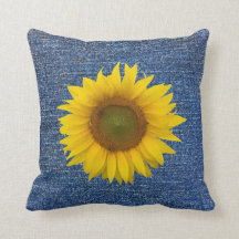 Sonnenblume Denim Look Rustikaler Wurfkissen