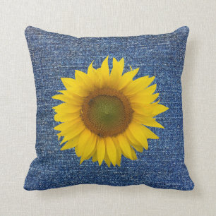 Sonnenblume Denim Look Rustikaler Wurfkissen Kissen