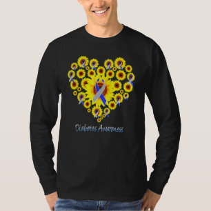 Sonnenblume Diabetes Herz Grau Blaues Band Diabeti T-Shirt