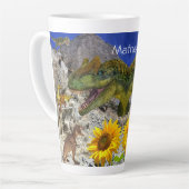 Sonnenblume Dinosaurier Blumenfloral Latte Tasse (Linke Ecke)