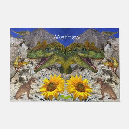 Sonnenblume Dinosaurier Door Mat Fußmatte (Vorderseite)