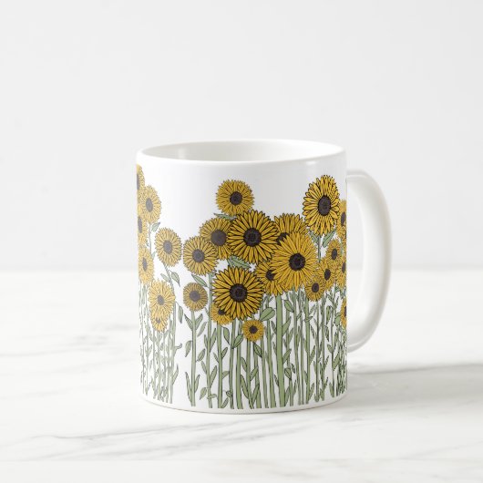 Sonnenblume Doodle Kaffeetasse (VorderseiteRechts)