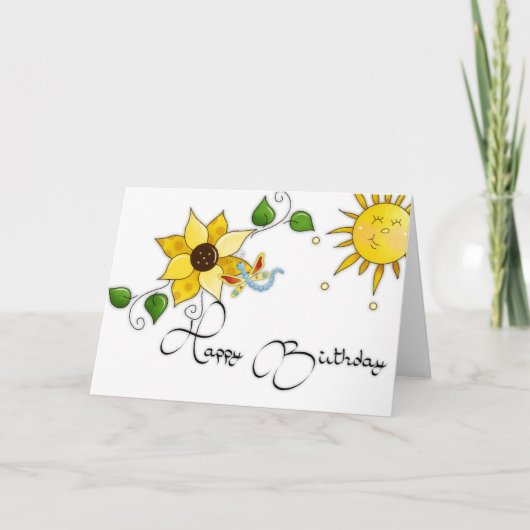 Sonnenblume Dragonfly Happy Birthday Card Karte (Vorderseite)
