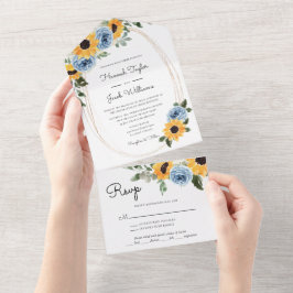 Sonnenblume Dusty Blau Rustikale Rose Hochzeit All In One Einladung