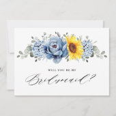 Sonnenblume Dusty Blue Bleibt meine Bridesmaid Einladung (Vorderseite)