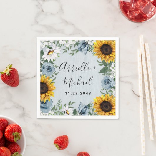 Sonnenblume Dusty Blue Country Rustikale Rose Hoch Serviette (Beispiel)