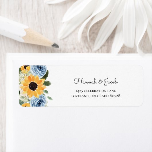 Sonnenblume Dusty Blue Floral Wedding Rücksendeadr (Insitu)