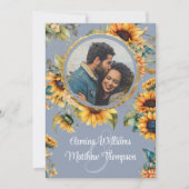 Sonnenblume Dusty Blue Foto Hochzeit mit UAWG Einladung (Vorderseite)