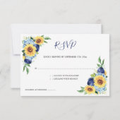 Sonnenblume Dusty Blue Geometric Navy Floral Weddi RSVP Karte (Rückseite)