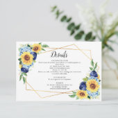 Sonnenblume Dusty Blue Geometric Wedding Details Begleitkarte (Stehend Vorderseite)