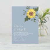 Sonnenblume Dusty Blue Moderne Hochzeit Einladung (Stehend Vorderseite)