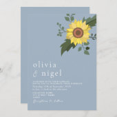 Sonnenblume Dusty Blue Moderne Hochzeit Einladung (Vorne/Hinten)