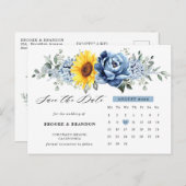 Sonnenblume Dusty Blue Peony Calendar Save the Dat Postkarte (Vorne/Hinten)