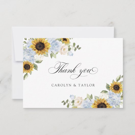 Sonnenblume Dusty Blue Rustic Wedding Danke Karte (Vorderseite)