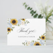 Sonnenblume Dusty Blue Rustic Wedding Danke Karte (Stehend Vorderseite)
