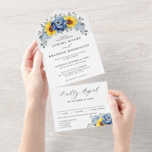 Sonnenblume Dusty Blue Schiefer Pfingstrose Floral All In One Einladung