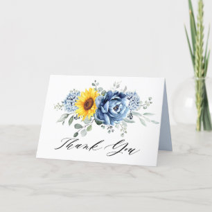 Sonnenblume Dusty Blue Schiefer Pfingstrose Floral Dankeskarte